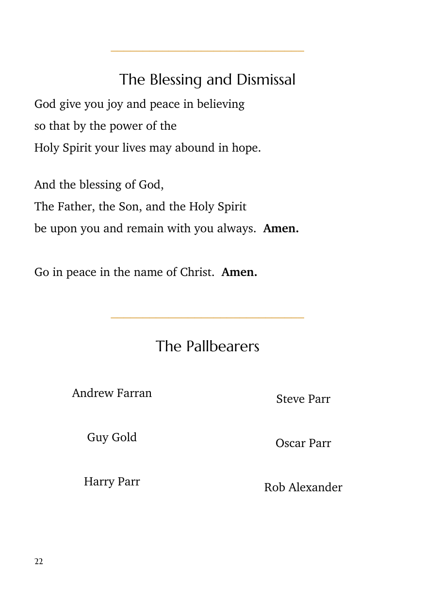 Order of service, page 22 of 24
